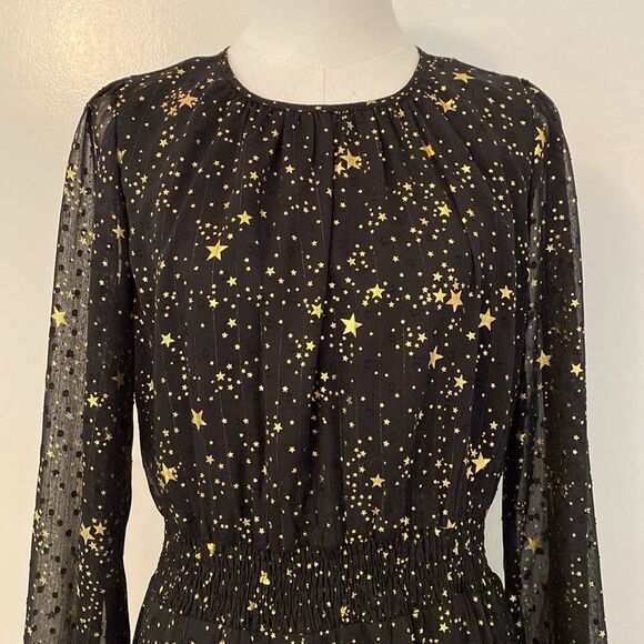 Bloomingdale's AQUA Black and Gold Star Foil Mini Dress Size Medium - Picture 4 of 13